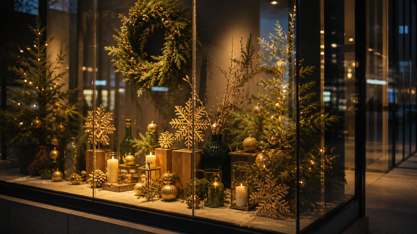 雑貨店のショーウインドウのクリスマスディスプレイ