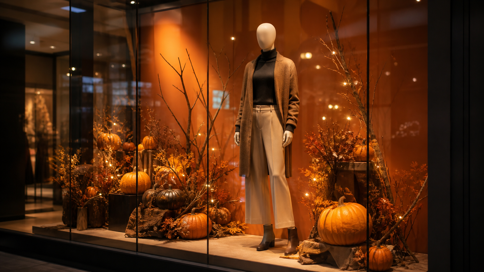 ハロウィン装飾が施された店舗のショーウインドウ