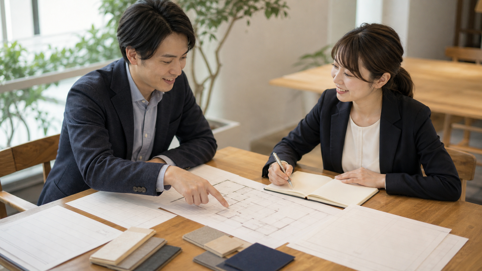 店舗内装の見積書と図面を確認する打ち合わせ