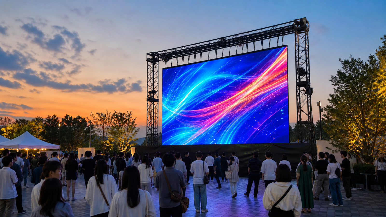 屋外イベント会場に設置された大型LEDビジョン