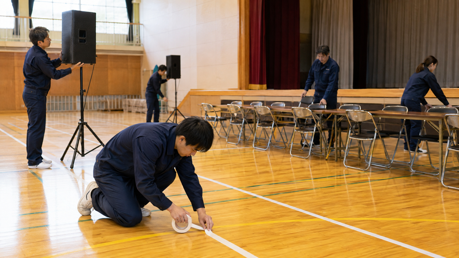 体育館に設営された社内運動会の会場
