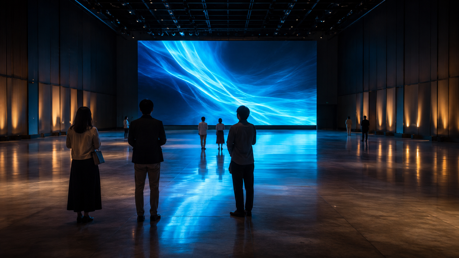 LEDビジョンを観る人との距離のイメージ。近くで観る画面ほど細かいピクセルピッチが必要になる